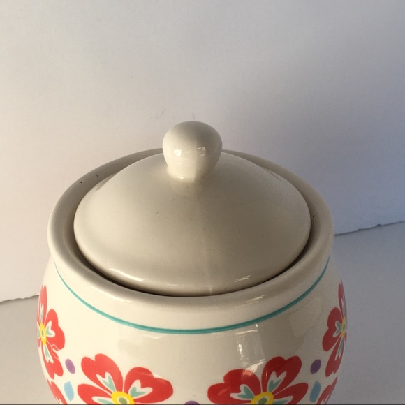 Pioneer Woman Sugar Bowl With Lid Red Flowers Farmhouse Vintage Style Ceramic - Picture 8 of 11